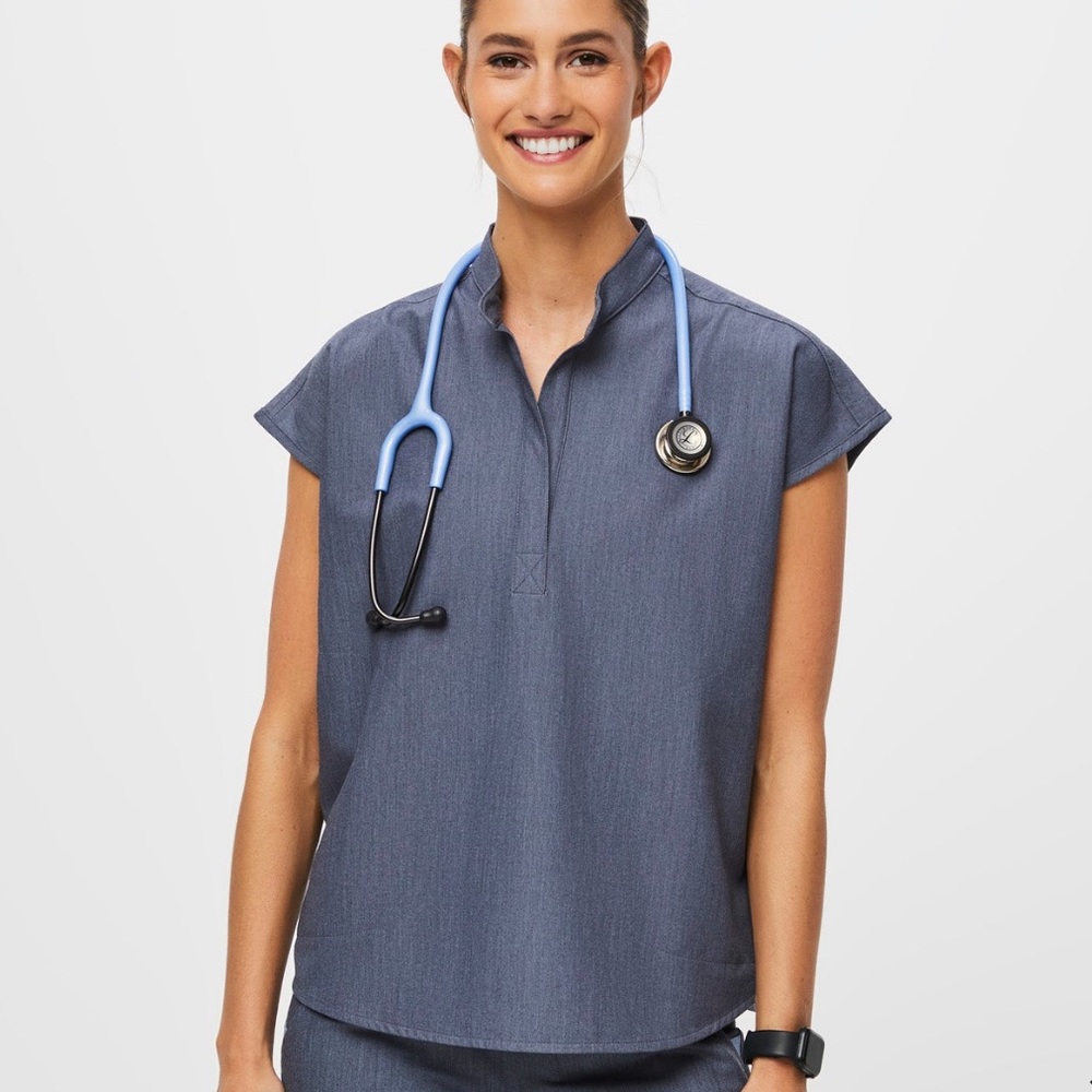 FIGS Heather Denim Rafaela™ Oversized Scrub Top